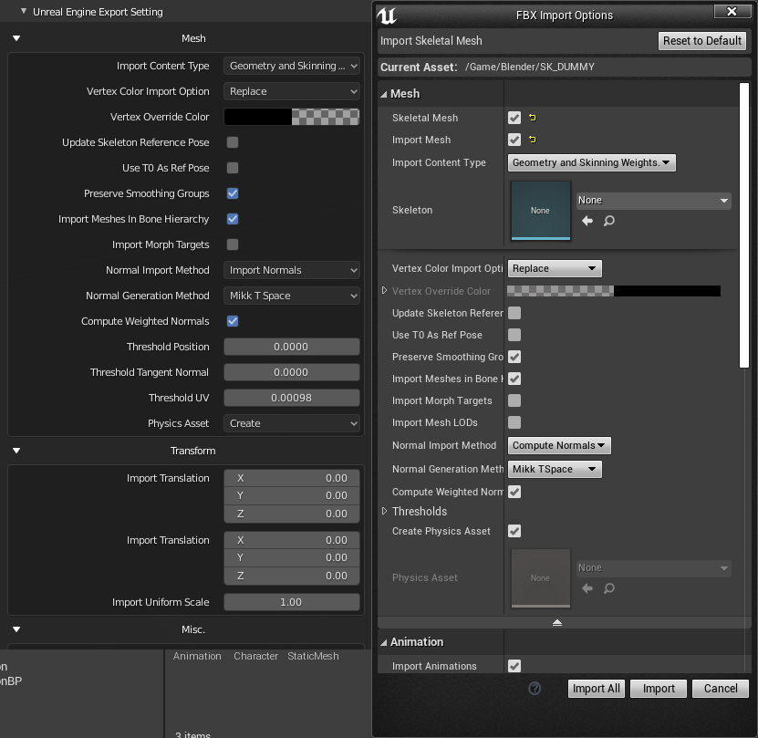 Export Setting Skeletal Mesh