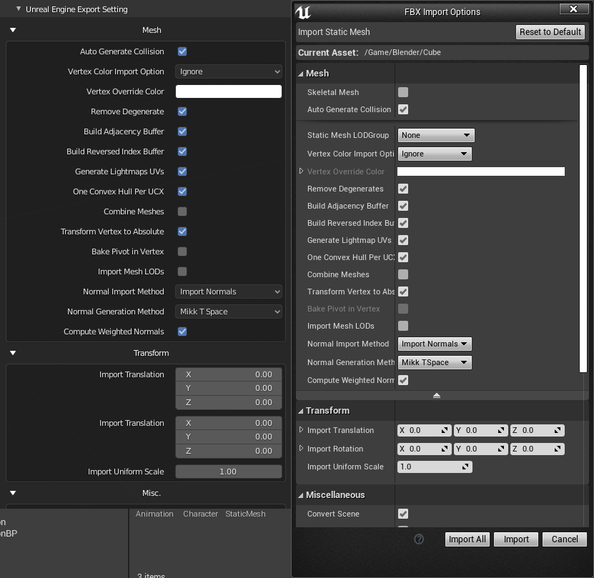 Export Setting Static Mesh