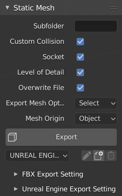 Export Static Mesh Panel